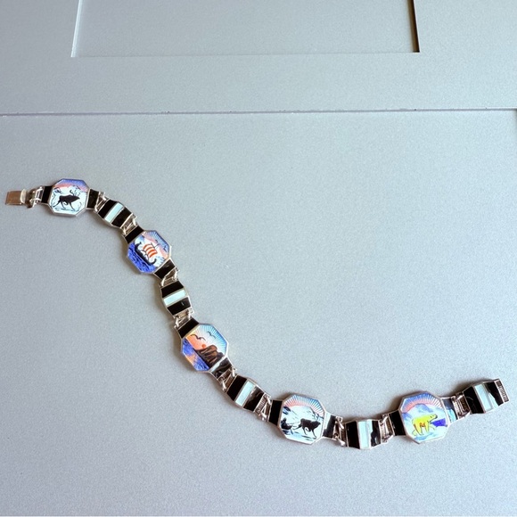 BERNARD MELDAHL ENAMEL GUILLOCHE VINTAGE NORWEGIAN STERLING SILVER BRACE… - Picture 1 of 9